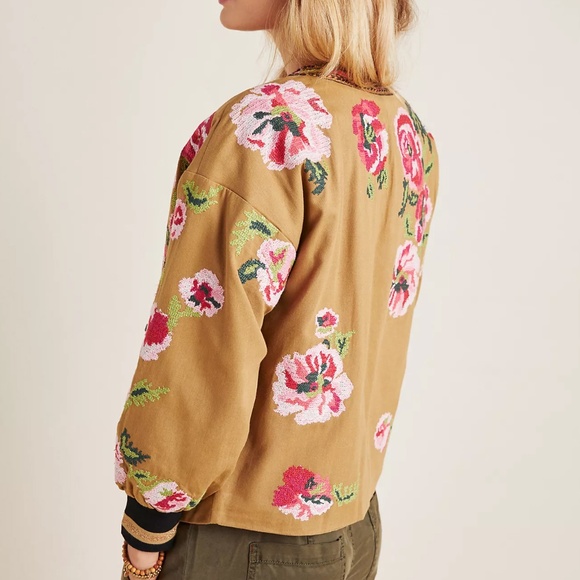 Anthropologie Floral Embroidered Needlepoint Jacket Size XL - Picture 4 of 14